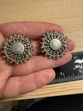Silver-Tone Textured Floral‎ Clip-On Earrings